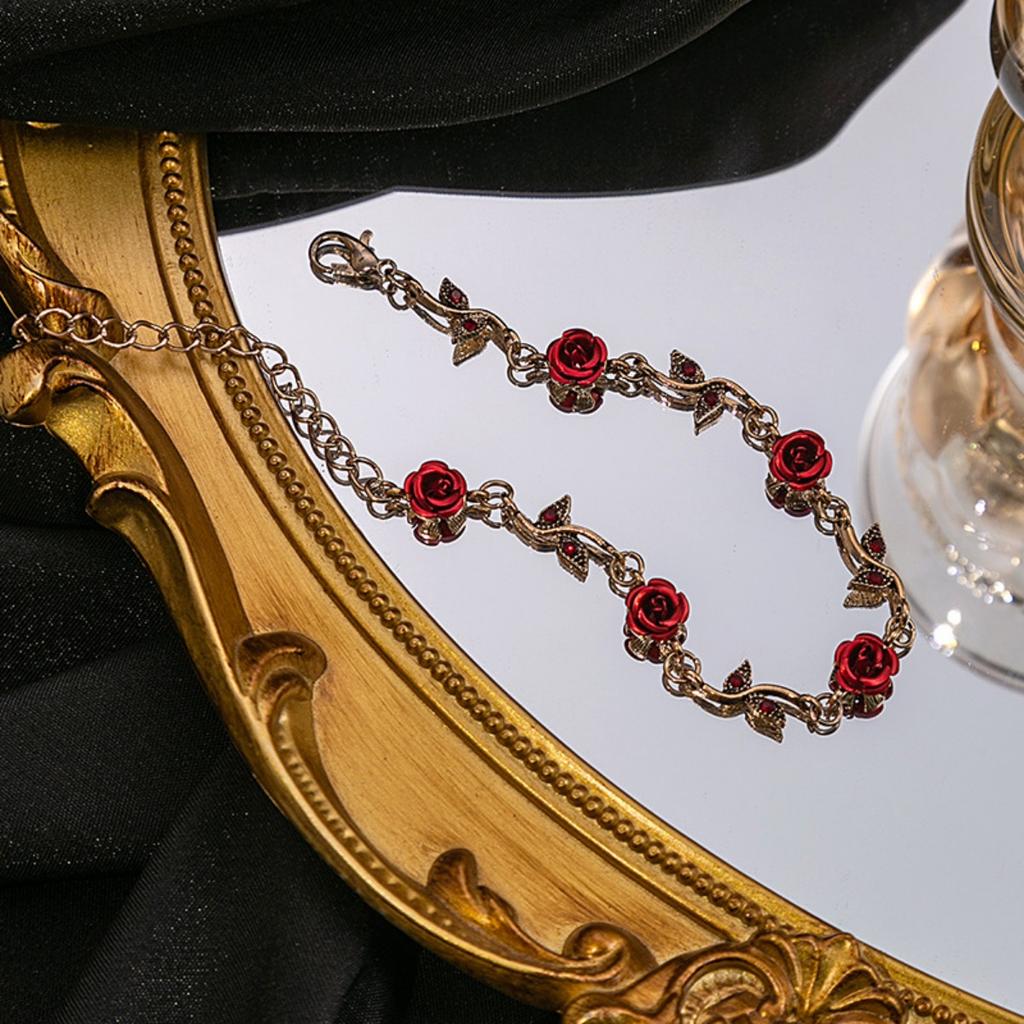 Ожерелье с подвеской в виде цветка, браслет, серьги-подвески, комплект из 3 украшений с красными розами - для женской свадьбы, выпускного вечера, Дня святого Валентина, дня рождения
