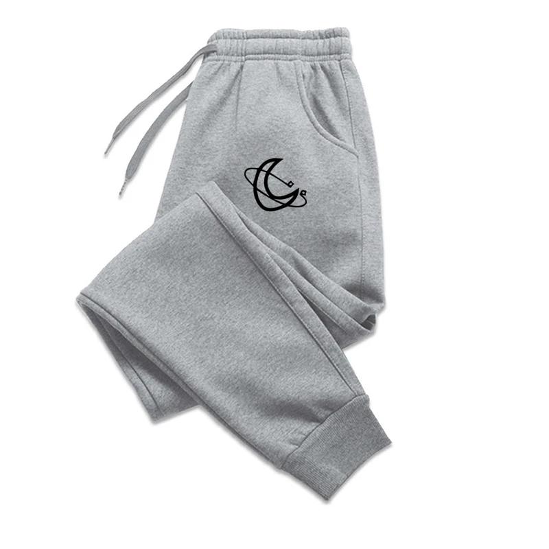 Брюки мужские шерстяные с лунным принтом, осенне-зимние, модные, однотонные, повседневные, для джоггинга