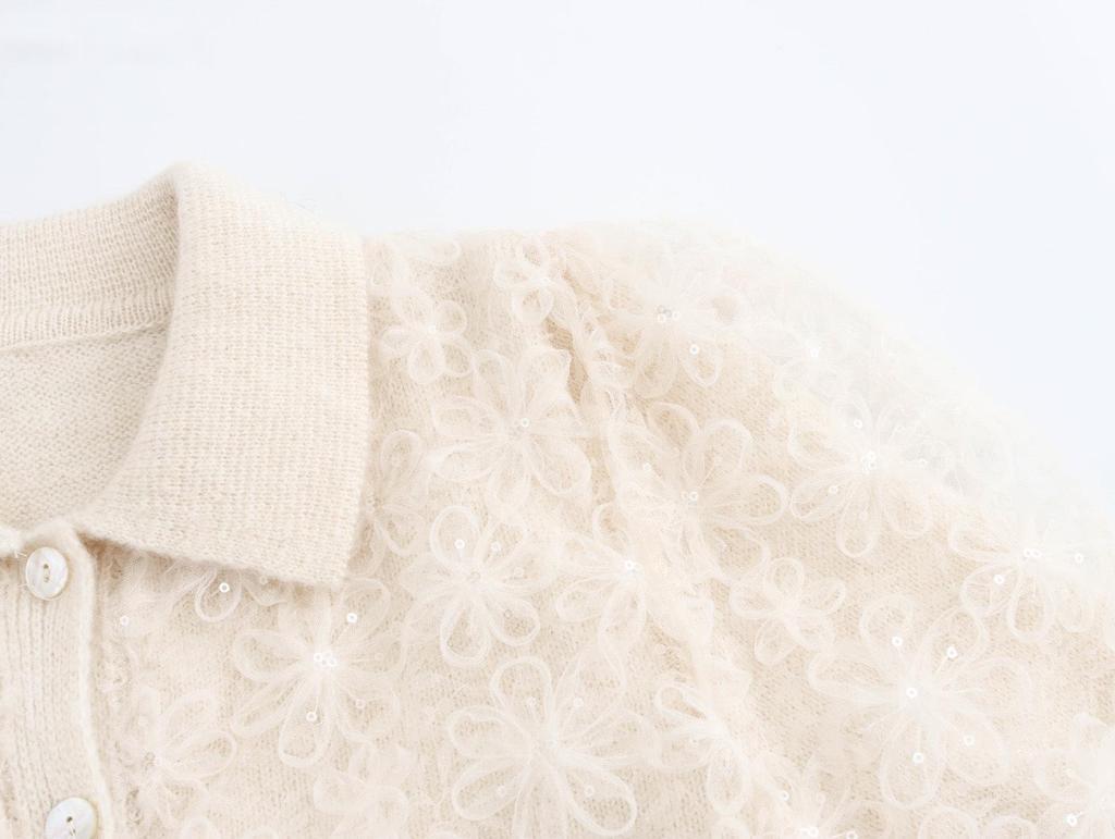 Европейский и американский ретро кружевной топ с пайетками на лацкане - Зима 2024