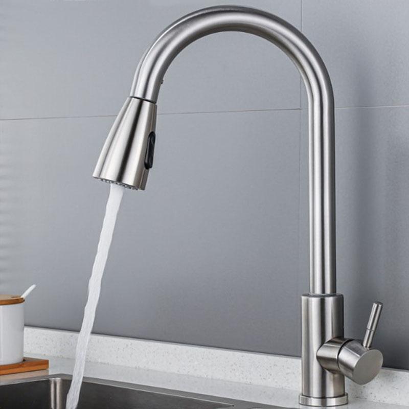 Stainless Steel Pull-out Hot and Cold Water Mixing Faucet for Kitchen, Vegetable Sink, Washbasin, and Bar Pull-out Faucet