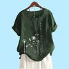 Women Fashion Short Sleeve Top Laides Cotton Linen Blouse Summer&fall Fashion Flower Print Loose T-shirt