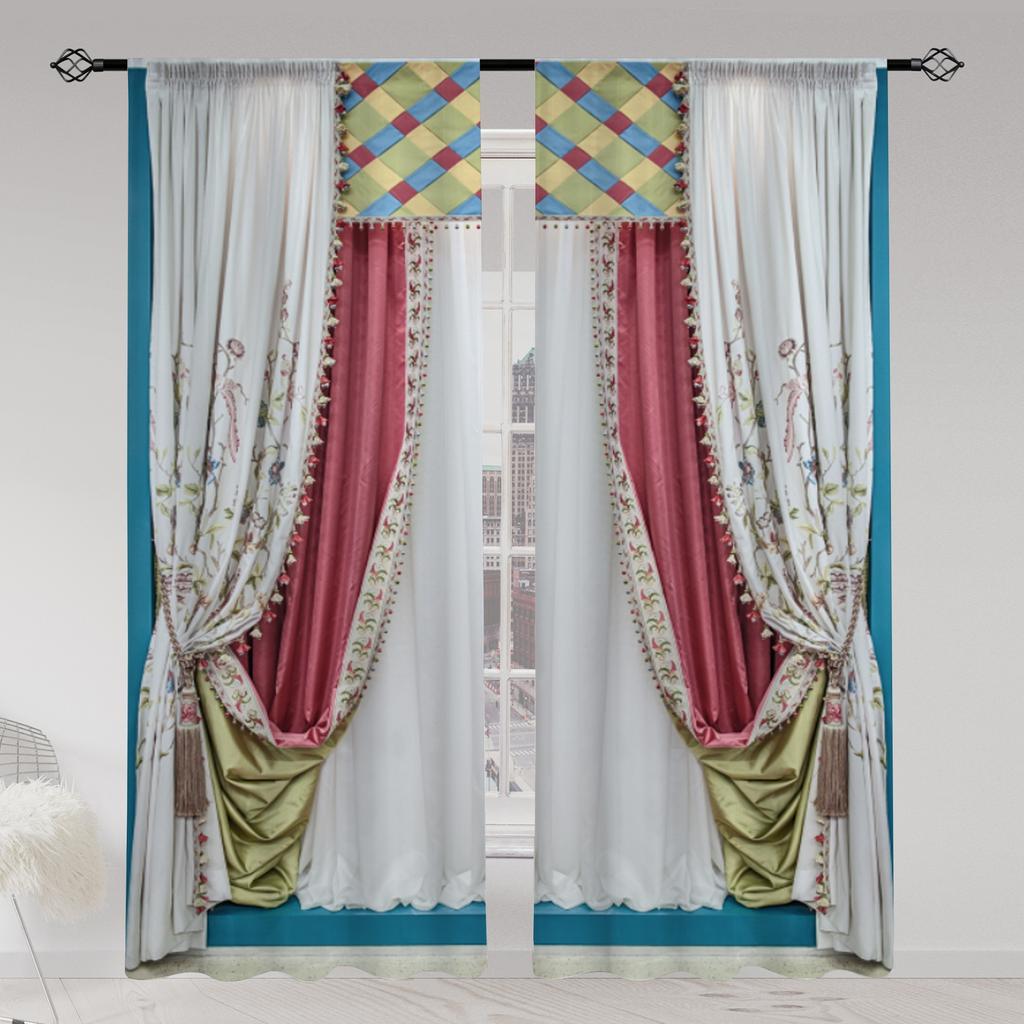 2pcs European Style Retro 3D Printed Translucent Curtains Multi-scene Polyester Rod Pocket Decorative Curtains For Living Room