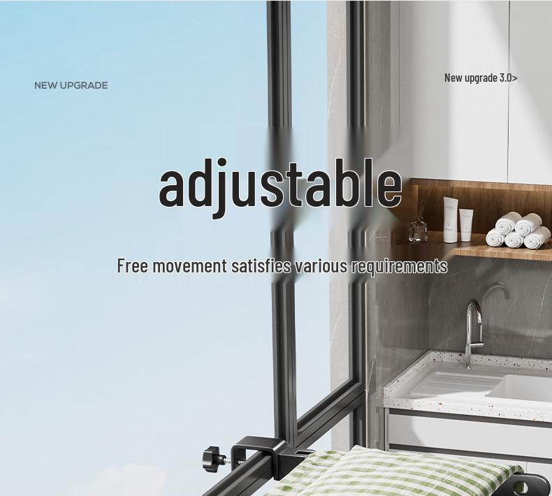 Aluminum Balcony Clothes Drying Rack with Snap-On Anti-Theft Clips for Window Frames - No Drilling Needed