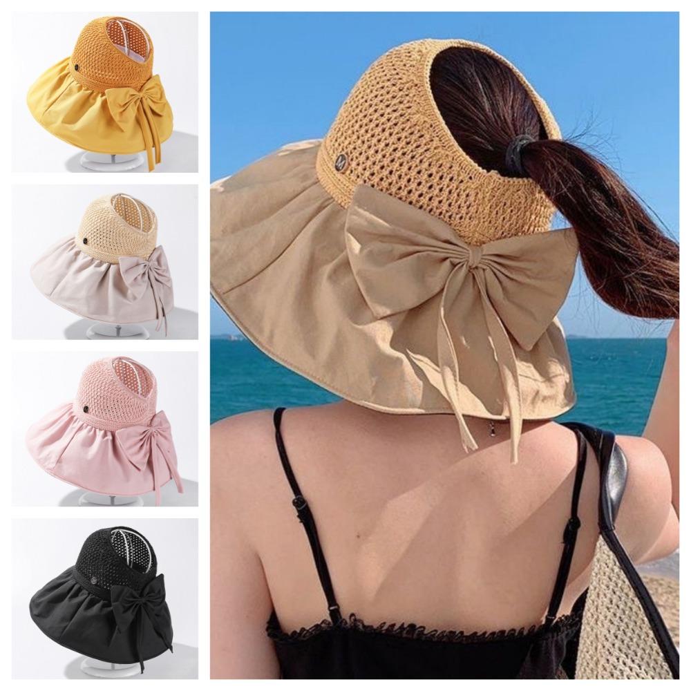 Плетеная пустая шляпа-панама с бантом, защита от солнца, виниловая, повседневная, с широкими полями, для пляжа