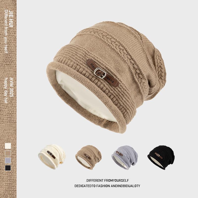 Women S Fleece Lined Knitted Beanie Hat Loose Fit Large Head Circumference