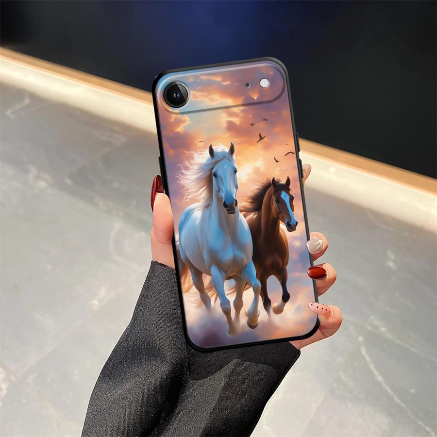 Черный мягкий чехол для телефона с рисунком животного (лошадь) для iPhone 13 12 11 17 Pro Max 17Air XS Max XR 15 16 14 Plus 7 8