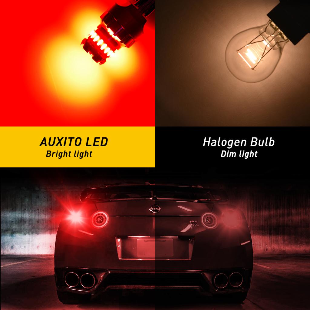 AUXITO 2Pcs T20 7443 LED Tail Bulbs Red W21/5W 7440 W21W LED DRL Brake Light Reverse Backup Lamps 6500K White Super Bright 12V