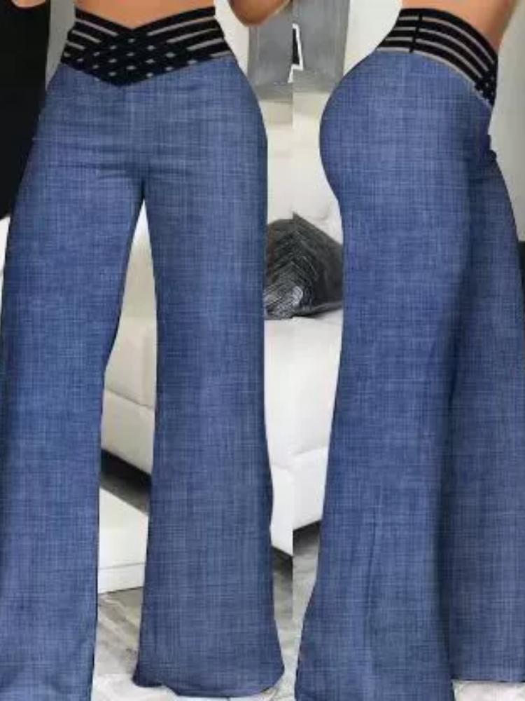 «Женские расклешенные брюки с высокой талией и ажурным поясом в европейском и американском стиле 2023 года — шикарный и повседневный дизайн с широкими штанинами»