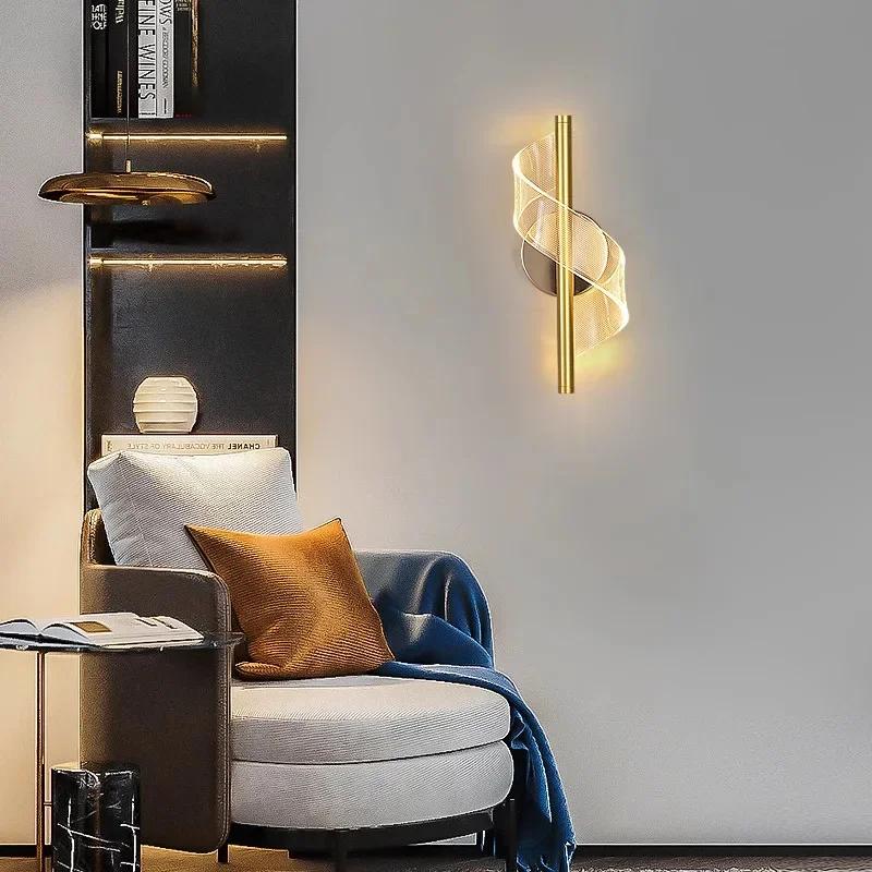 Modern Creative LED Acrylic Wall Light Indoor Pendant Lamp Gold Hanging Lantern Home Bedside Lamps for Living Room Decoration