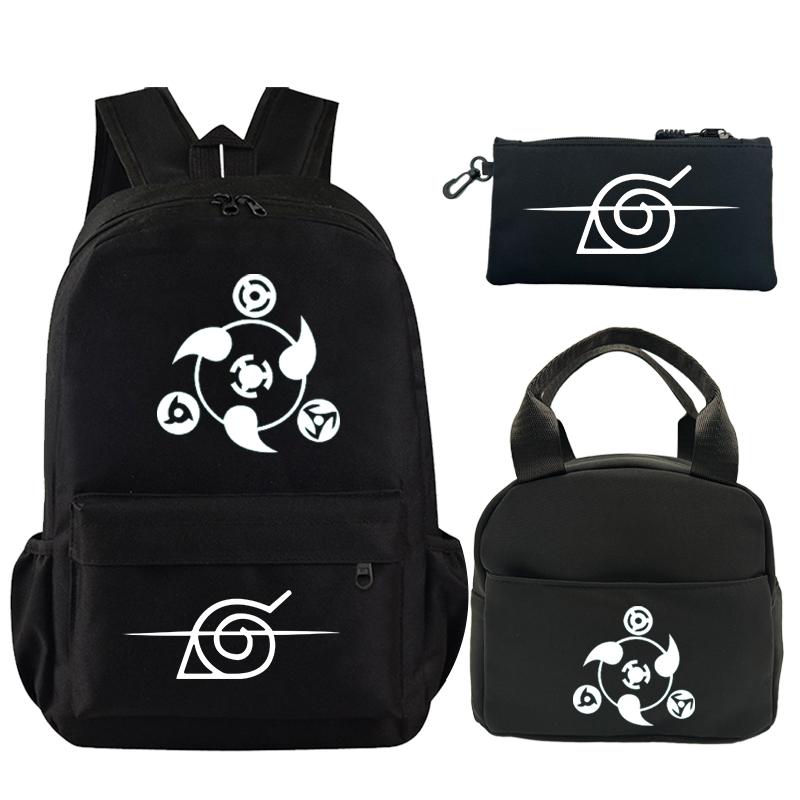 3Pcs/set Anime Naruto Printed Backpack Bookbag with Lunch Bag Pencil Case Teenager Children Girl Boy Schoolbag Rucksack