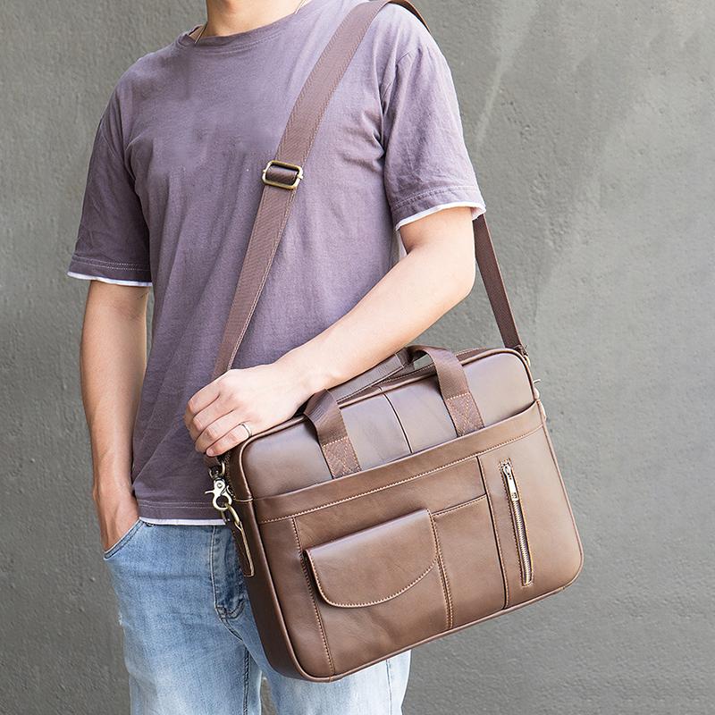 Мужской портфель из натуральной кожи, деловой портфель для ноутбука, литературный ретро-портфель для мужчин, вместительная водонепроницаемая и прочная легкая сумка через плечо