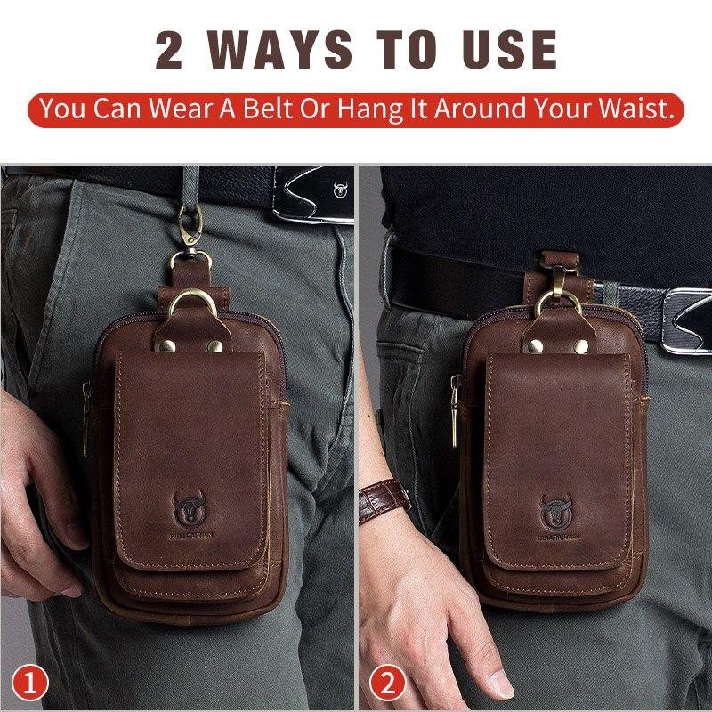 BULLCAPTAIN Кожаная мужская поясная сумка, многофункциональная поясная сумка для телефона, может использоваться для 5,5-дюймовой поясной сумки для мобильного телефона, мужская