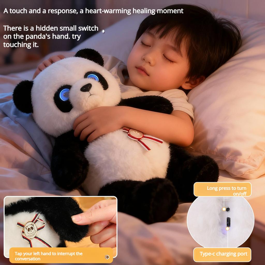 Panda AI Plush Robot Intelligent Interactive Toy with LED Eye Voice Control, USB Charging Companion, Children's Gift/Smart Home
