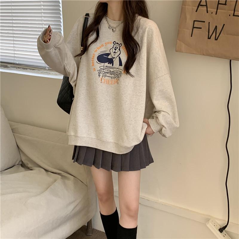 Women Long Sleeve O Neck Loose Pullovers Female Tops Solid Color Sweatshirts