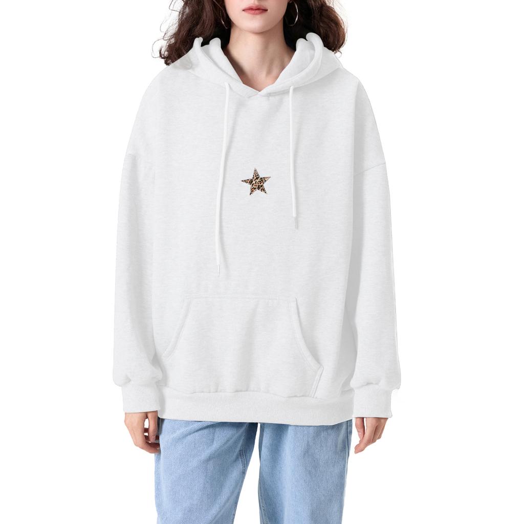 Женская толстовка с капюшоном, свободная, с длинными рукавами, принтом звезд, с передним карманом для уличной моды на осень-зиму