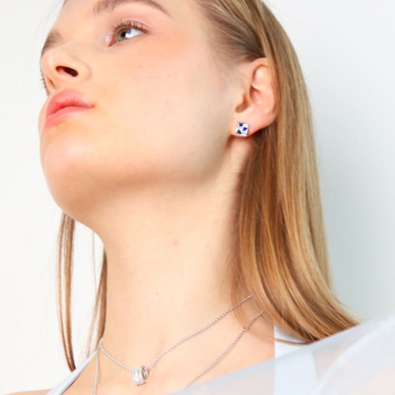 dfarbe silver square sapphire topaz piad frame stud earrings