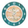 [P9685] - Wooden Wall Clock 'Monde Marin' Blue Brown (Les Pieds Dans L'eau) - 28 Cm