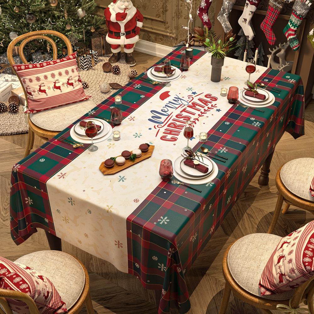 Праздничная рождественская скатерть для обеденного стола, праздничный декор, тематическое покрытие для домашней вечеринки