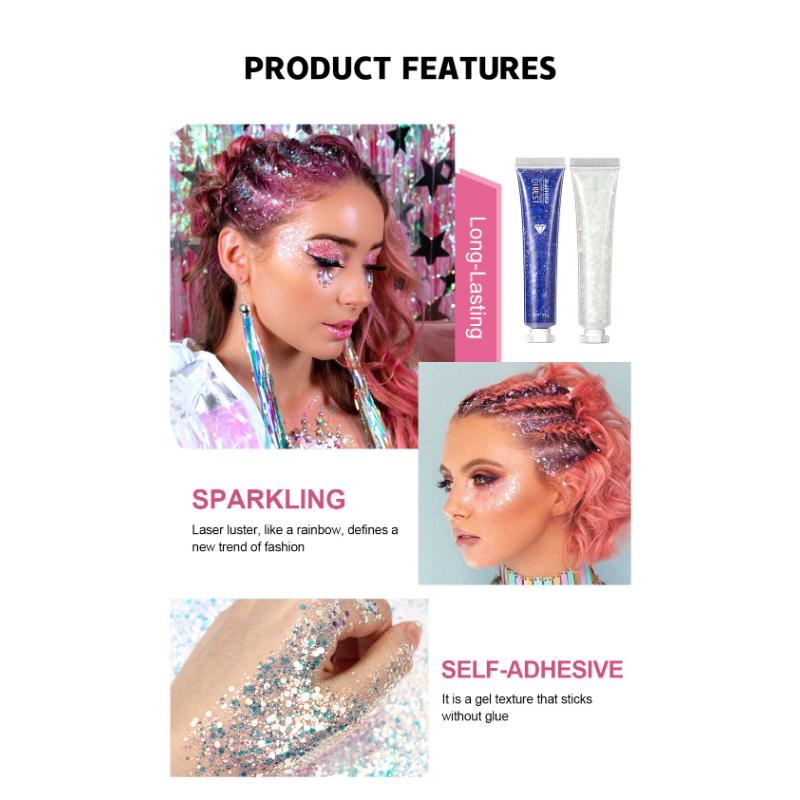 QIBEST Burst Glitter Eyeshadow Glitter Cream Face Body Polarized Glitter Cream Highlighter Dazzling Brightening Eyeshadow