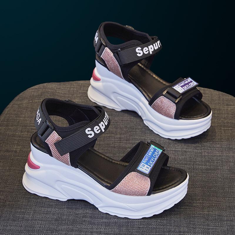 2024 летние туфли на толстой танкетке с полой подошвой, дышащие, нескользящие, повседневные туфли-маффины, каблук 8 см, изящные босоножки