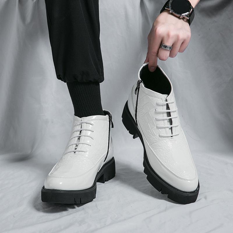 2024 Итальянский стиль уличная одежда повседневная платформа толстая подошва кожаные туфли мужская мода винтаж высокий верх платье свадебные кожаные туфли