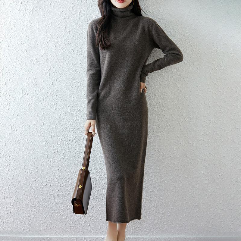 Women Sweater Dress 100% Wool MODERN NEW SAGA Turtleneck Knit Long Pullover Winter Jumpers Wool Long Dress Female
