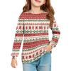 Christmas Day Girls' Long Sleeve Blouse - Round Neck Soft Waist Tunic