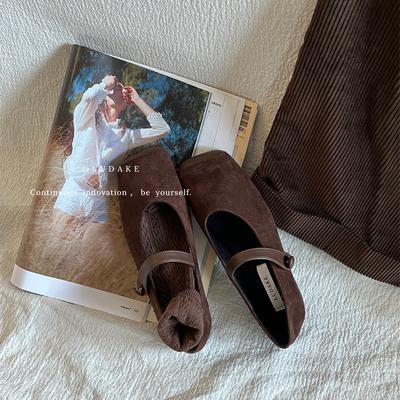 Туфли Мэри Джейн с квадратной головкой, женская обувь 2025 года, осень-зима, новые замшевые туфли с одним словом в стиле ретро, бархатные одинарные туфли