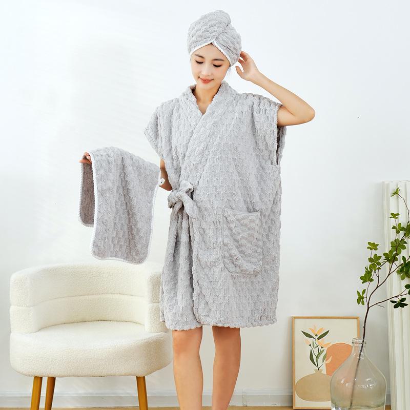 Мягкий и плотный коралловый флисовый халат для взрослых - унисекс, с длинными рукавами и лямками