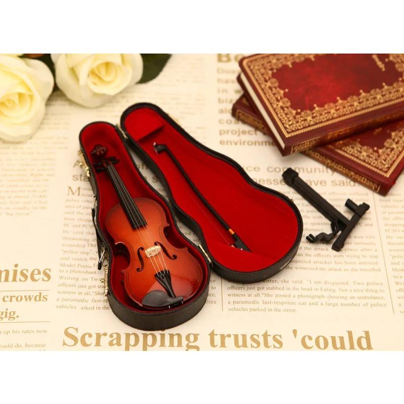 Новая игровая фигурка крошечной скрипки, Самый маленький в мире миниатюрный музыкальный инструмент, Аксессуар для кукольного домика или брелок, Подарки-приколы