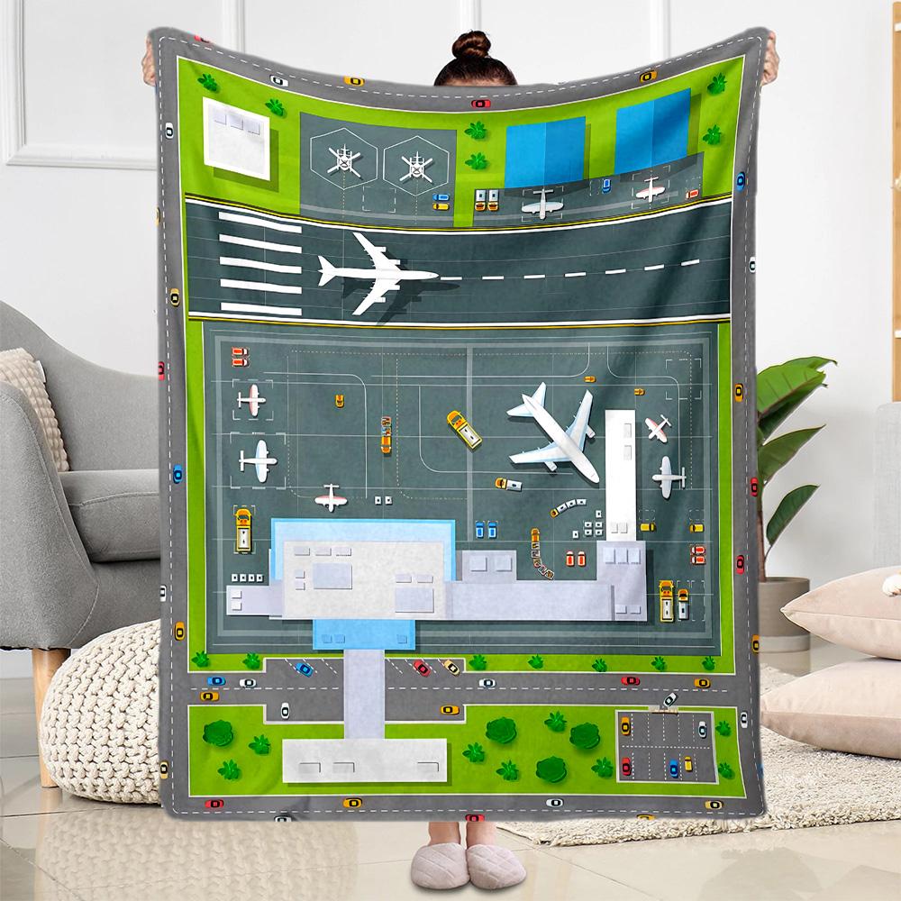 Airport Runway Blanket Soft Warm Cozy Great for Picnics Office Chair Livingroom for All Seasons Modern Style Gifts For Family Or Friends