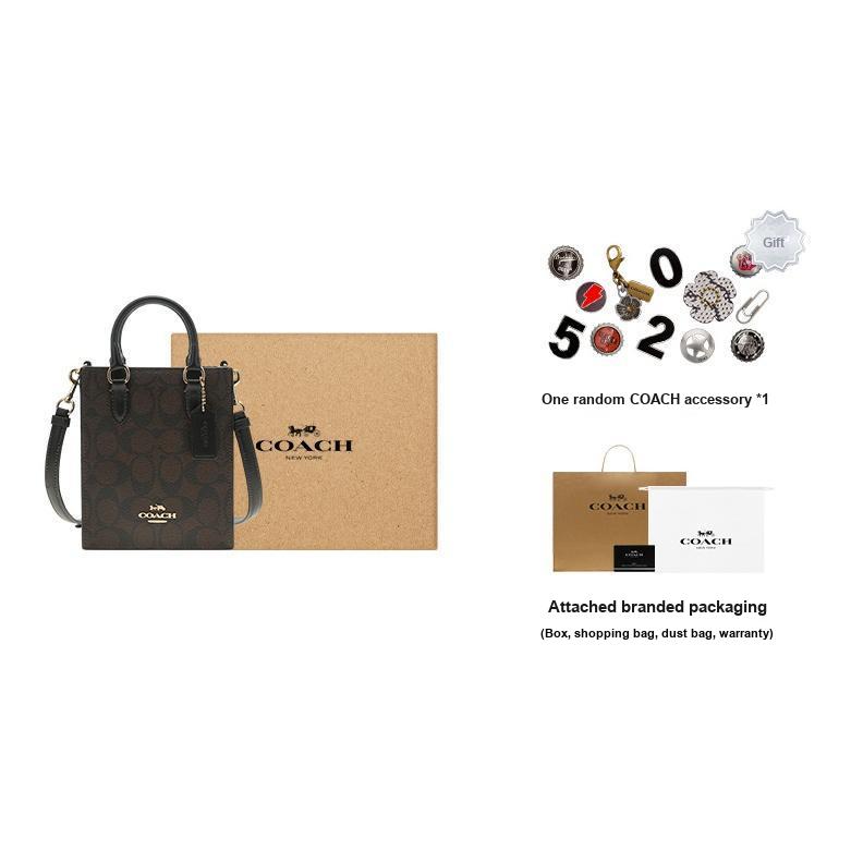 New COACH Coated Fabric With Leather Tote Bag, Shopping Bag, Crossbody Bag, Handbag Mini Women's Black CJ494-IMAA8