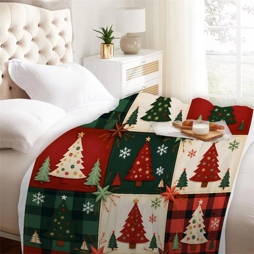 Christmas Tree Flannel Blanket All Season Breathable Warm Home Bed Throw Comfortable Soft Skin Friendly
