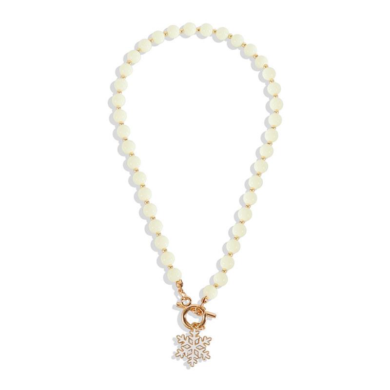 Christmas Imitation Pearl Necklace for Women Fashion Santa Claus Snowman Pendant Clavicle Chain Jewelry