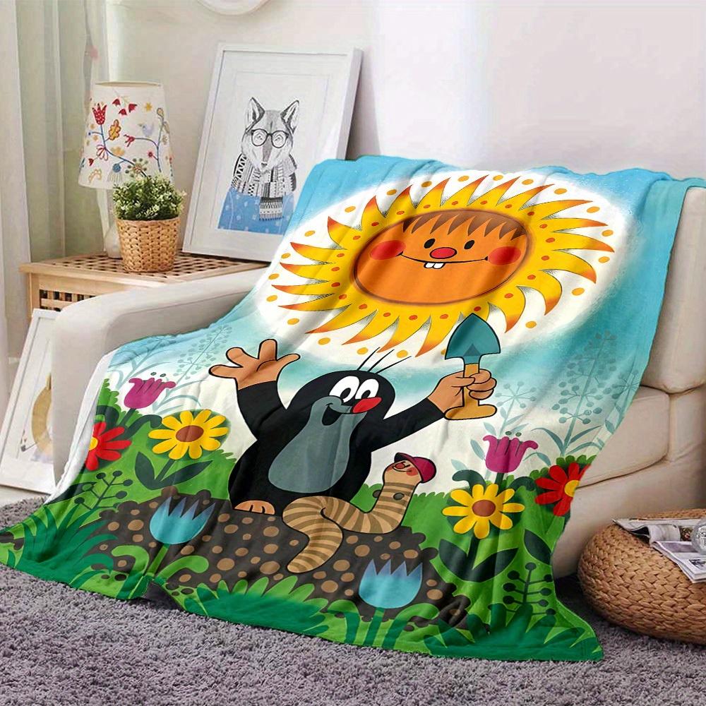 1pc Sunshine,Gardening, Mole's Story Digital Printed Flannel Blanket, Super Soft Plush Bed Cover, Multipurpose Quilt for Sofa, Bed, Office,30