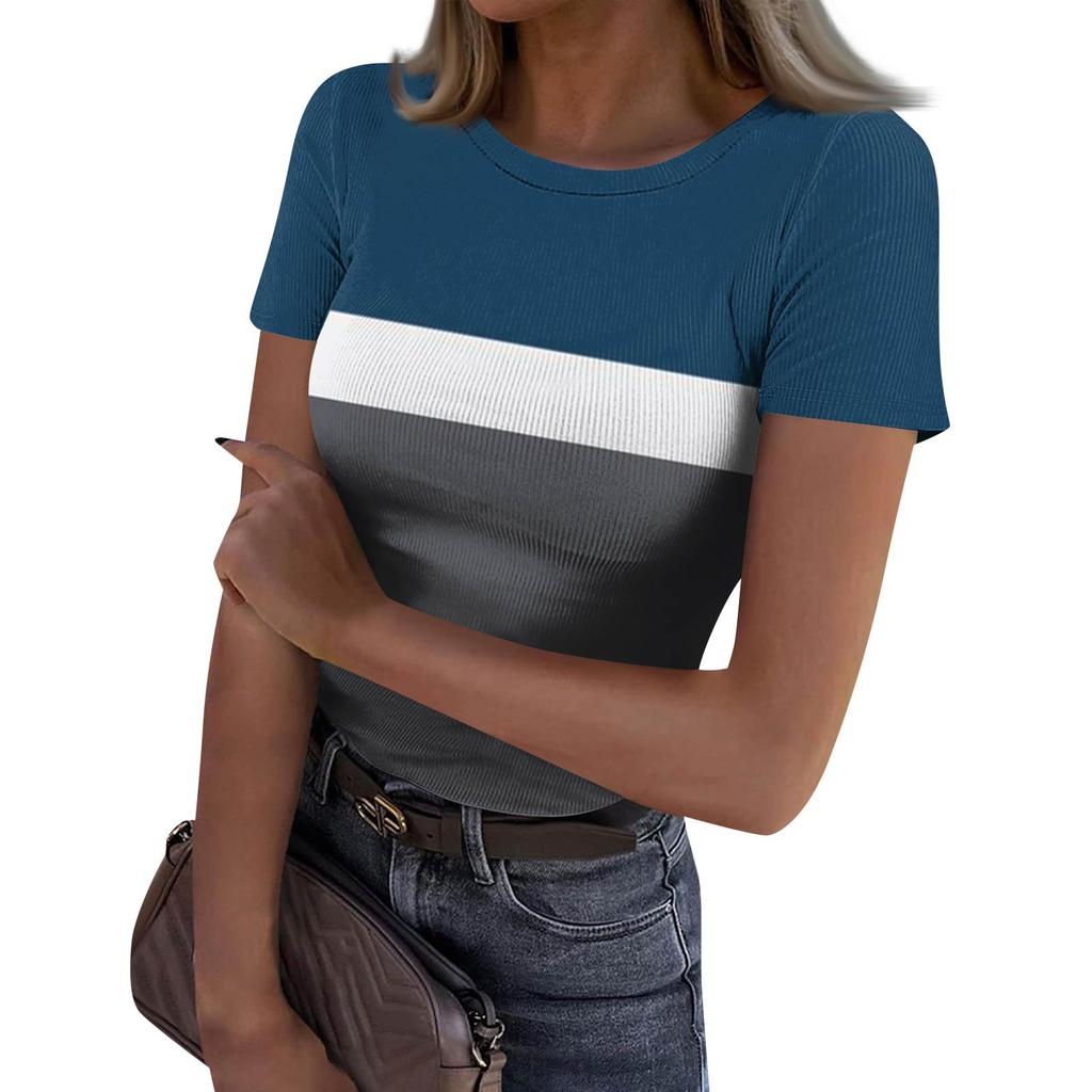 Женская узкая футболка, модный повседневный свитер с круглым вырезом и коротким рукавом