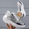 Women Casual Shoes Silver Stripes Glitter Platform Sneakers Female Spring Autumn Non Slip Thick Soled Walking Shoes