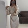 Loose V-Neck Long Sleeve Tie Long Dress