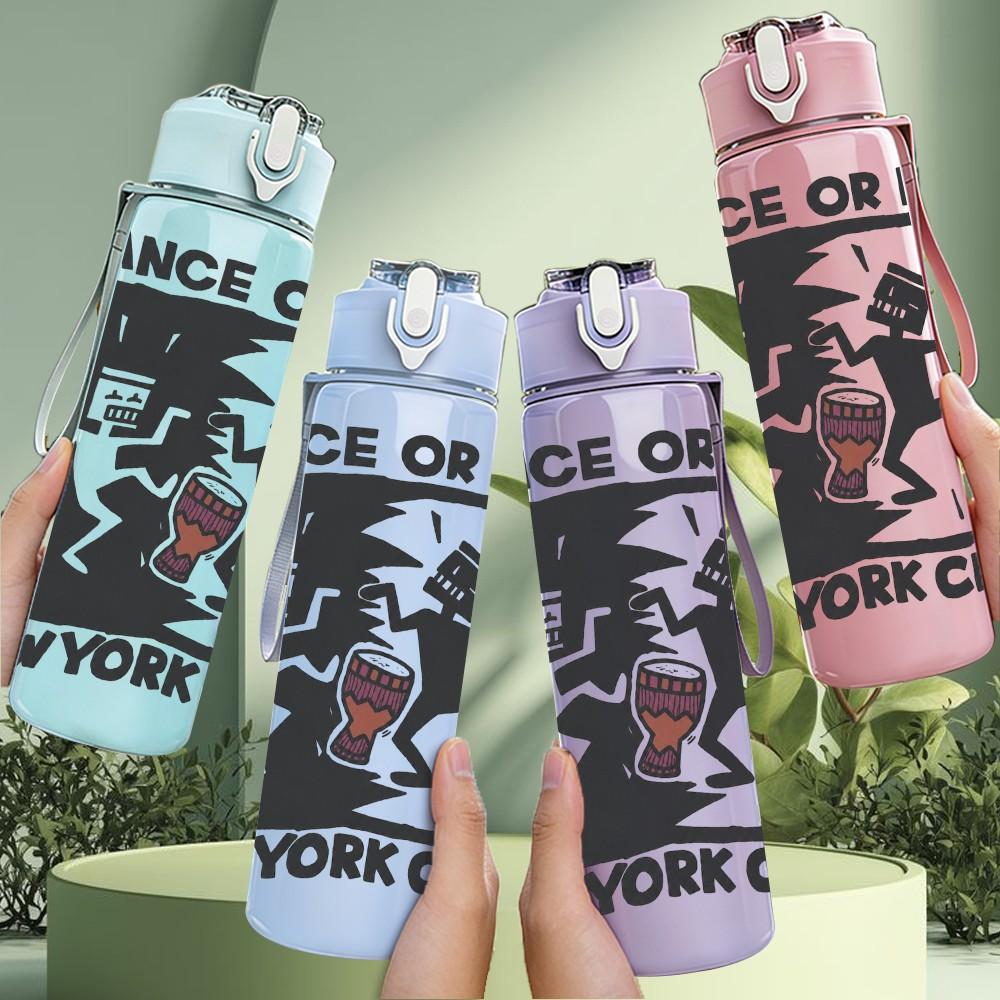 1PC New York City Text 750ml sports water bottle leakproof straw lid outdoor office home