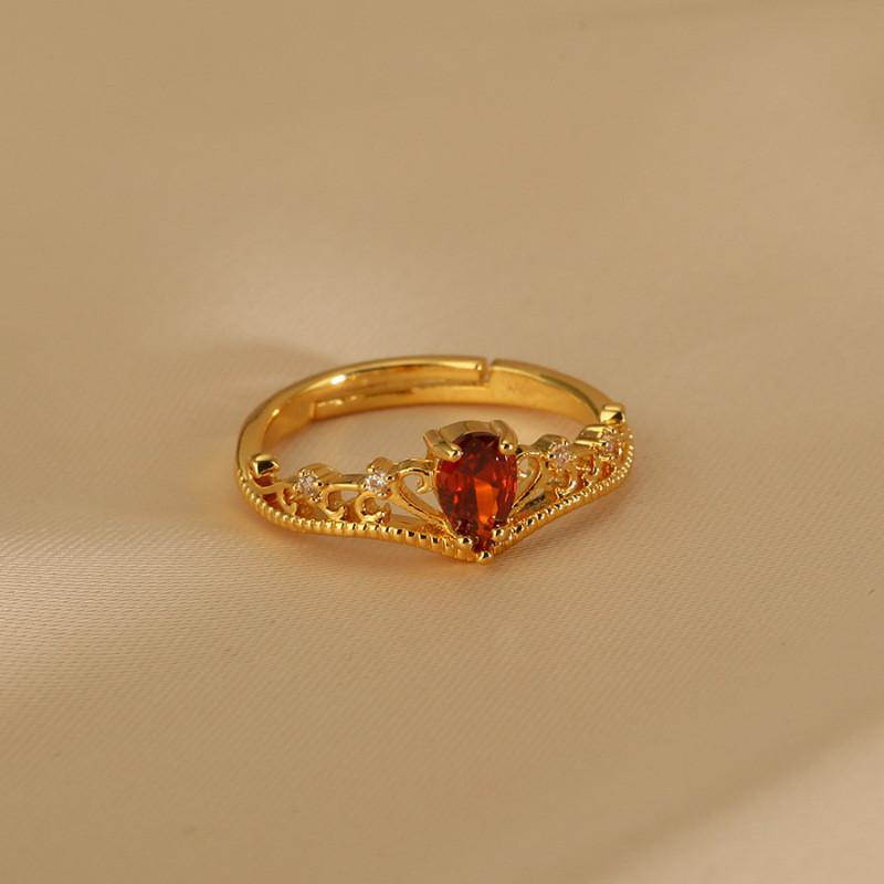 Vintage Crown Ruby Ring For Women Unique Adjustable Open Design Fashionable Statement Jewelry