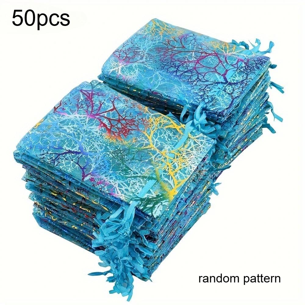 50pcs Elegant Jewelry Gift Bags Closure Golden Floral Design Mesh Pouches Candy Party Favors Organza Gift Bags with Drawstring