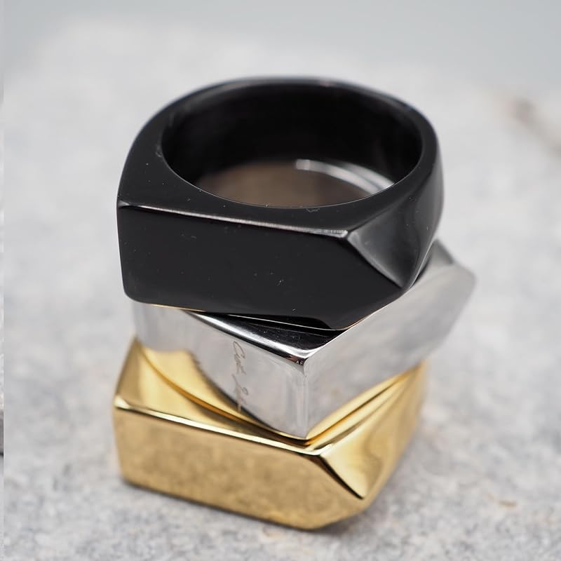 [Cisst Liber] Signet Ring Mens Ring Ring Ring Men's Seal Stand Seal Stand Ring Signet Surgical Stainless Steel Stainless Thin Gold Golden Gold No. 18