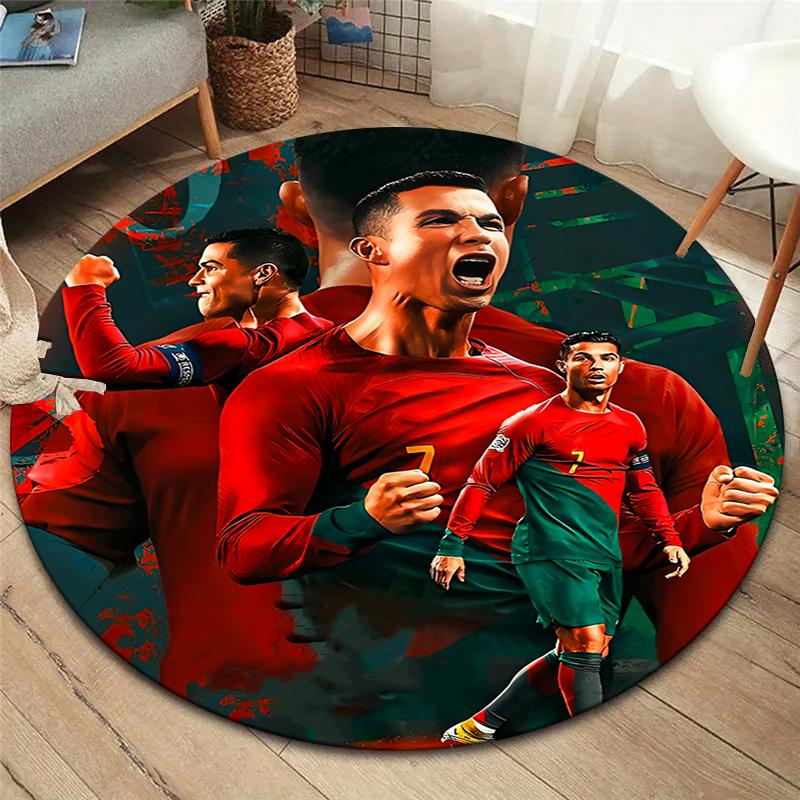 Круглый ковер CR7, Ковер для гостиной, спальни, дивана, игровой комнаты, Нескользящий коврик