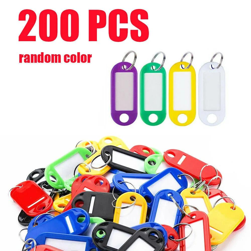 5-200pcs Plastic Key Tags With Split Keychain Ring Label Window For Diy Key Chain Kit Numbered Name Luggage Tags Accessories