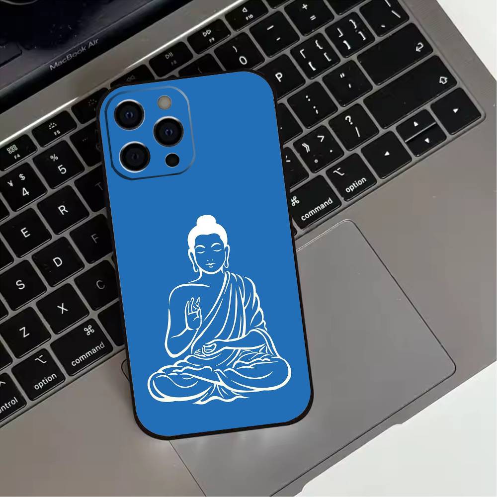 Чехол для телефона с узором B-Buddha Art для iPhone 17,16,15,14,13,12,11 Plus,Pro Max,XS, Мягкий силиконовый черный чехол