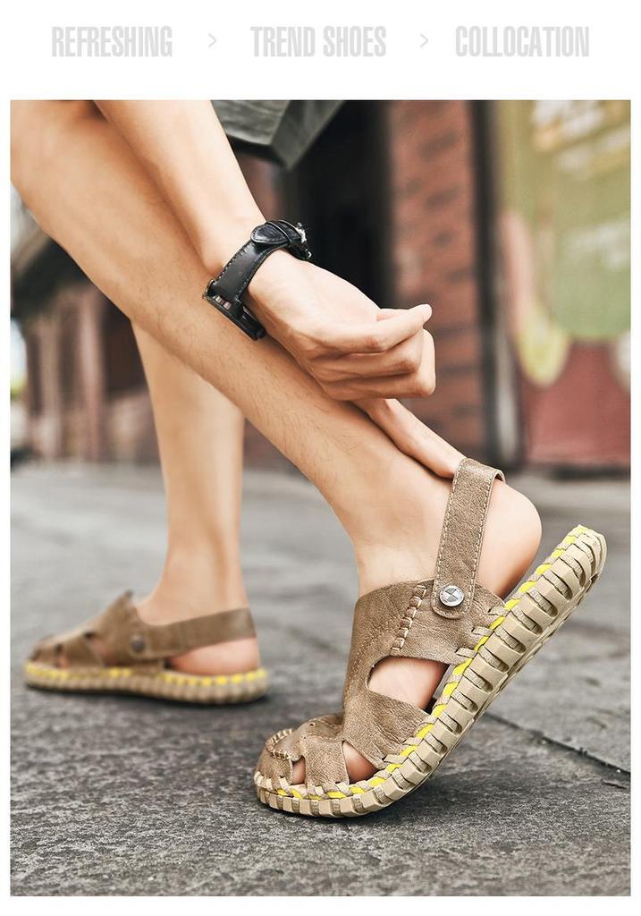 Men's Cross-Strap Breathable Closed-Toe Summer Sandals for Outdoor and Beach