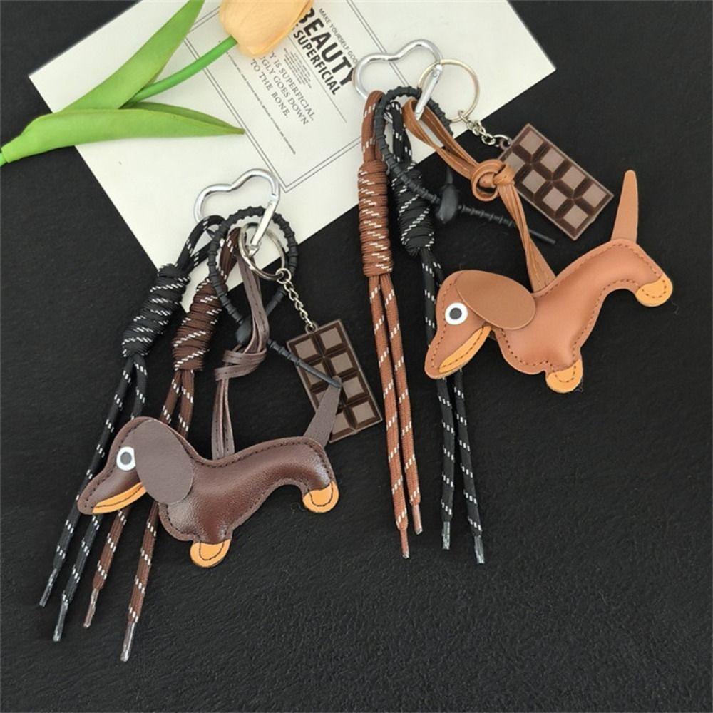 Hanging Ornament Dachshund Keychain Leather Dog Keyring Jewelry Gift Dachshund Pendant Car Keyring