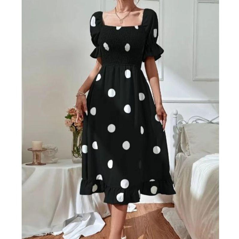 Summer Slim-Fit Dot Dress with Short Sleeves