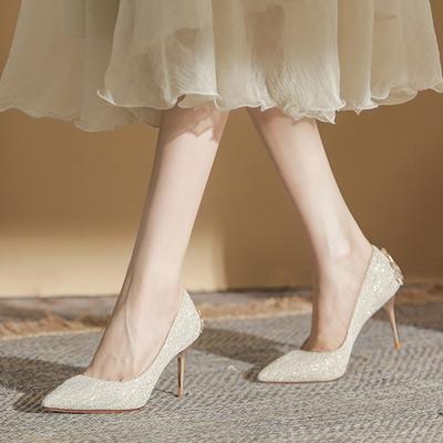 Банкетное платье, свадебные туфли, женские туфли-лодочки, модельер, элегантные туфли на высоком каблуке-шпильке с острым носком, цвета: золотистый, серебристый