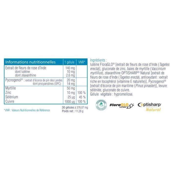 Natesis complément alimentaire lutéile vision - lutéine, pycnogenol, myrtille et zinc - 30 gélules